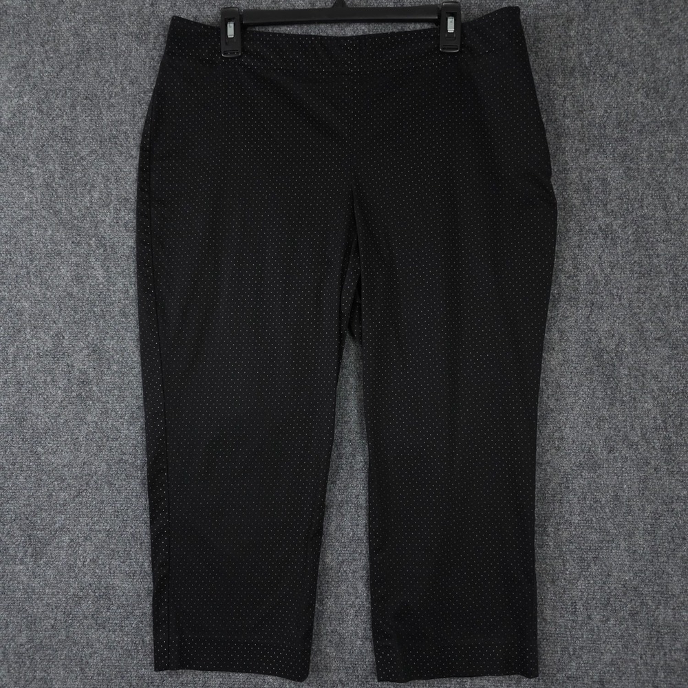 Talbots Pants Womens 14P Black White Polka Dot Curvy Cropped Side Zip Casual